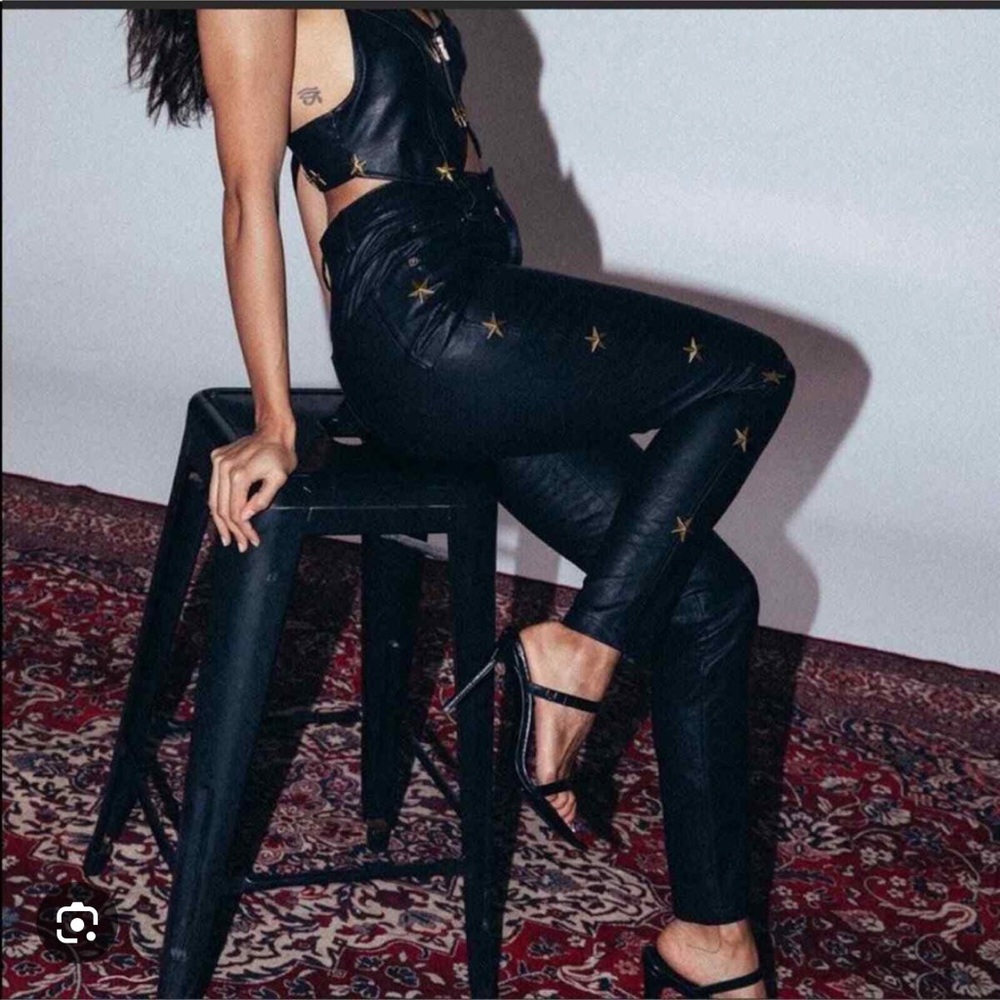 Jagger and Stone Black Leather Pants with Star Accents